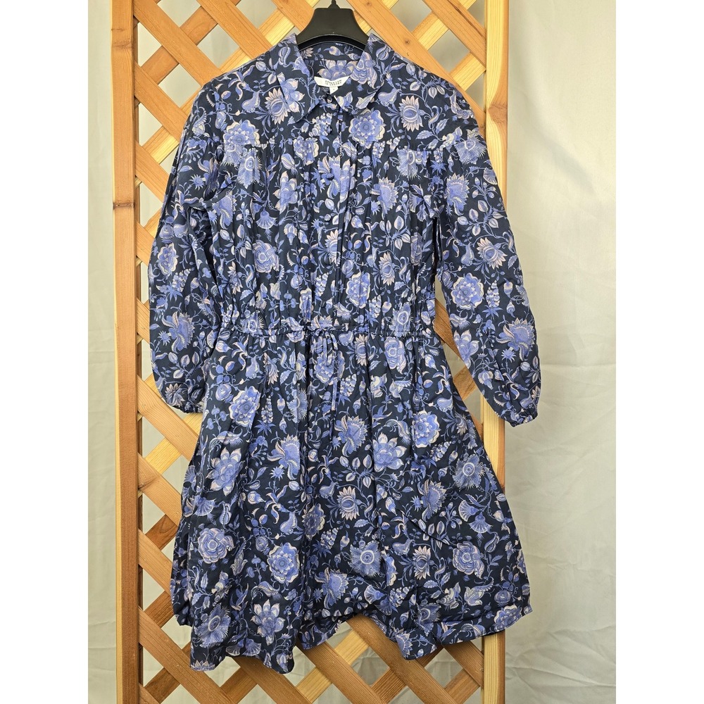 Derek Lam 10 Crosby Dress Womens 8 Batik Navy Floral Mini Long Sleeve - NEW